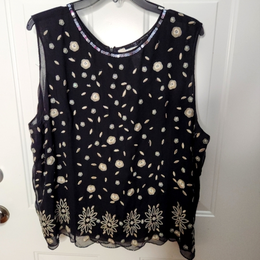 Silk Uniform John Paul Richard Woman Sequins‎ and Beads Top Plus Size 2X
